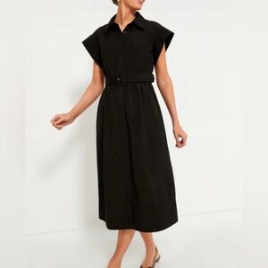 Tuckernuck Black Chloe Belted Midi Short Sleeve Dress Large